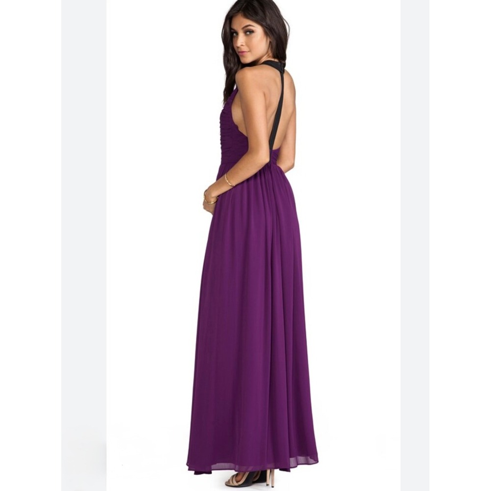 Alice + Olivia Runie Ruched Halter Maxi Dress Leather Trim Size Small